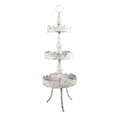Clayre & Eef 3-Schicht-Etagere Ø 36x104 cm Beige Braun Metall (Gr. Ø 36x104 cm)