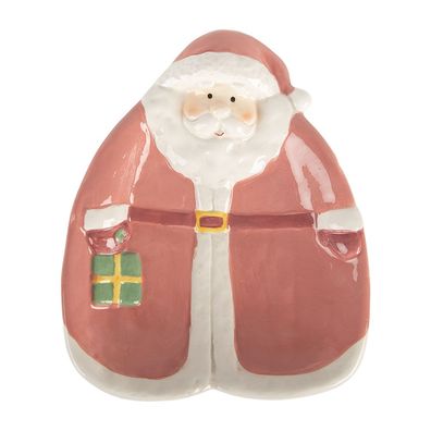 Clayre & Eef Frühstücksteller Weihnachtsmann 20x16x4 cm Rosa Keramik (Gr. 20x16x4 cm)