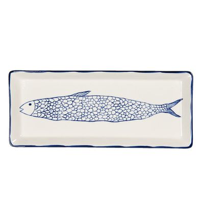Clayre & Eef Servierplatte 30x12x2 cm Beige Keramik Fisch (Gr. 30x12x2 cm)