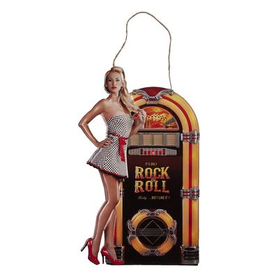 Clayre & Eef Wanddekoration Jukebox 37x60 cm Schwarz Gelb Eisen (Gr. 37x1x60 cm)
