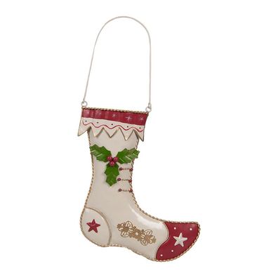 Clayre & Eef Weihnachtsdekorationsfigur Weihnachtsstrumpf 23x2x28 cm Beige Metall