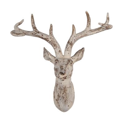 Clayre & Eef Wanddekoration Hirsch 33x16x37 cm Beige Kunststoff (Gr. 33x16x37 cm)