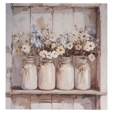 Clayre & Eef Gemälde 51x51 cm Beige Leinwand Blumen (Gr. 51x3x51 cm)