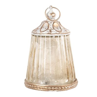 Clayre & Eef LED Laterne Ø 8x12 cm Beige Glas (Gr. LED Ø 8x12 cm / 2xAAA)