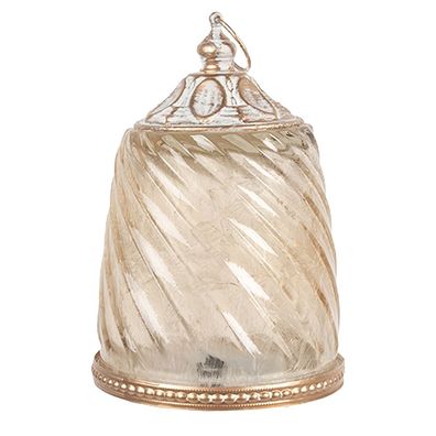 Clayre & Eef LED Laterne Ø 9x14 cm Beige Glas (Gr. LED Ø 9x14 cm / 2xAAA)