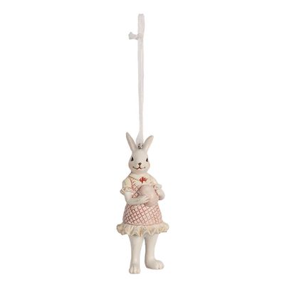 Clayre & Eef Anhänger Kaninchen 10 cm Weiß Rosa Polyresin (Gr. 4x4x10 cm)