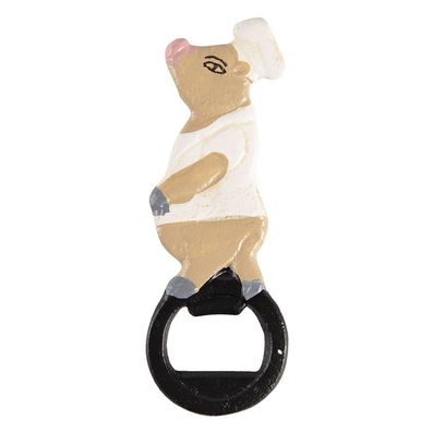 Clayre & Eef Flaschenöffner 5x1x13 cm Beige Weiß Eisen Schwein (Gr. 5x1x13 cm)