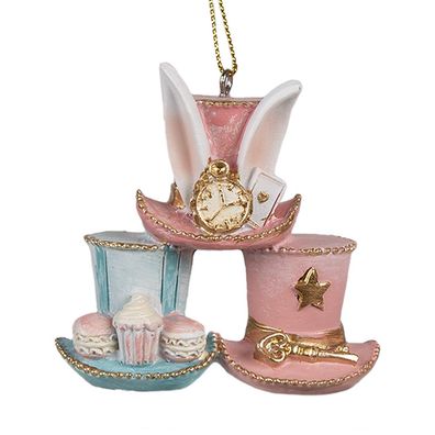 Clayre & Eef Oster-Anhänger Hut 7 cm Rosa Blau Polyresin (Gr. 7x4x7 cm)