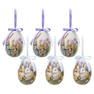 Clayre & Eef Ostern Anhänger Satz von 6 Ei Ø 7x10 cm Mehrfarbig Kunststoff Kaninchen