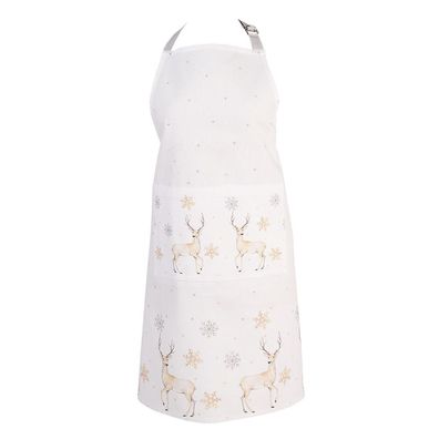 Clayre & Eef Küchenschürze 70x85 cm Weiß Beige Baumwolle Hirsch (Gr. 70x85 cm)