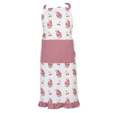 Clayre & Eef Küchenschürze 70x85 cm Rot Rosa Baumwolle Cupcakes (Gr. 70x85 cm)