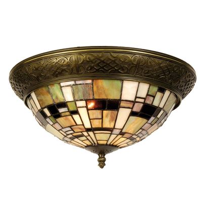 Clayre & Eef Deckenlampe Tiffany Ø 38x19 cm Grün Braun Kunststoff