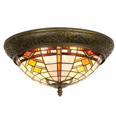Clayre & Eef Deckenlampe Tiffany Ø 38x19 cm Braun Beige Glas