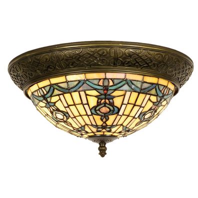 Clayre & Eef Deckenlampe Tiffany Ø 38x19 cm Beige Blau Glas