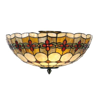 Clayre & Eef Deckenlampe Tiffany Ø 40x24 cm Beige Rot Metall Rose