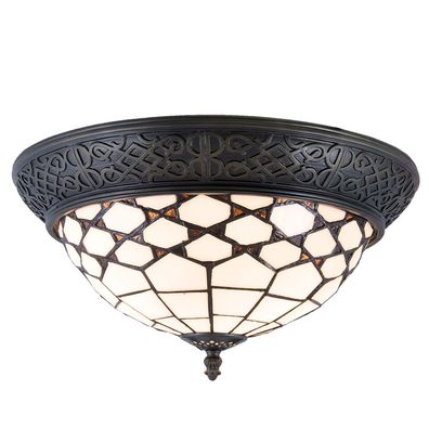 Clayre & Eef Deckenlampe Tiffany Ø 38x19 cm Weiß Braun Glas