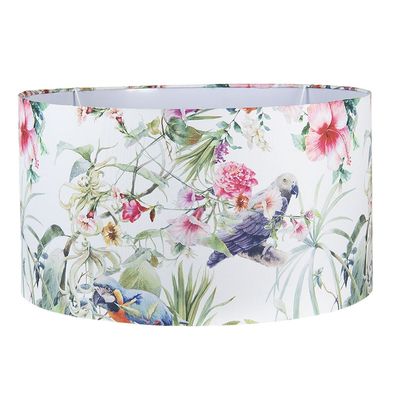 Clayre & Eef Lampenschirm Hängelampe Ø 53x30 cm Weiß Rosa Textil Papagei