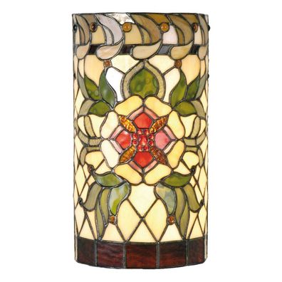 Clayre & Eef Wandleuchte Tiffany 20x11x36 cm Grün Rot Glas Rose