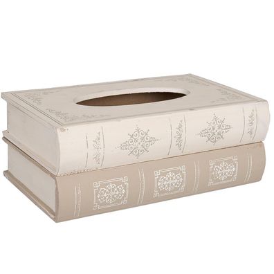 Clayre & Eef Taschentuchbox 27x16x10 cm Beige Holz Bücher (Gr. 27x16x10 cm)