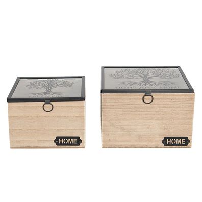 Clayre & Eef Aufbewahrungsbox 2er Set 18x18x12 cm Braun MDF