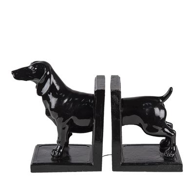Clayre & Eef Buchstützen 2er-Set Hund 25x9x15 cm Schwarz Polyresin