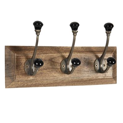 Clayre & Eef Wandgarderobe 30x8x10 cm Schwarz Holz (Gr. 30x8x10 cm)