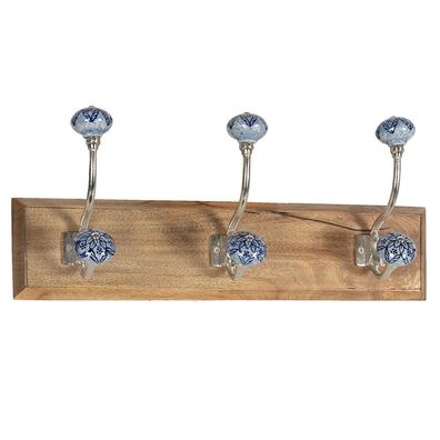 Clayre & Eef Wandgarderobe 44x10x17 cm Braun Blau Holz (Gr. 44x10x17 cm)