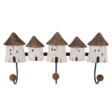 Clayre & Eef Wandgarderobe 38x8x19 cm Weiß Braun Holz Häuser (Gr. 38x8x19 cm)