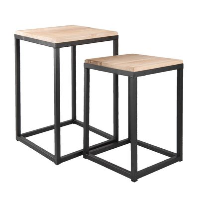 Clayre & Eef Beistelltisch 2er Set Schwarz Eisen (Gr. (2) 36x36x52 cm / 31x31x42 cm)