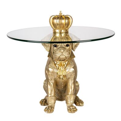 Clayre & Eef Runder Beistelltisch Hund Ø 55x55 cm Goldfarbig Kunststoff