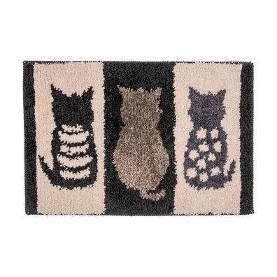 Clayre & Eef Badematte 59x39x1 cm Schwarz Beige Polyester Katzen (Gr. 59x39x1 cm)