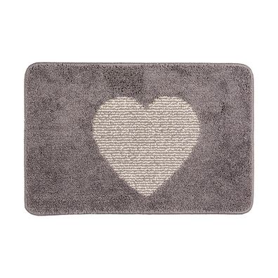 Clayre & Eef Badematte 58x38x1 cm Grau Polyester Herz (Gr. 58x38x1 cm)