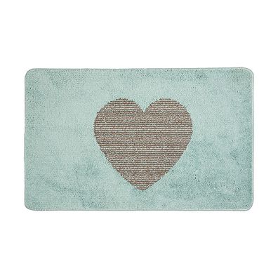 Clayre & Eef Badematte 78x48x1 cm Blau Polyester Herz (Gr. 78x48x1 cm)