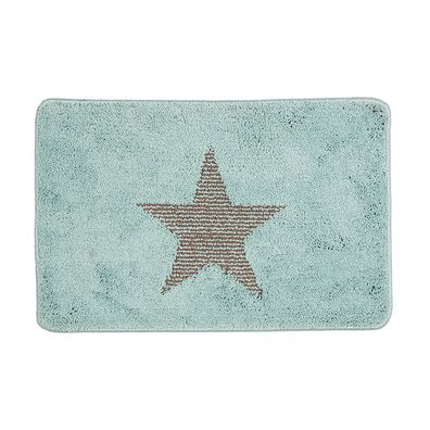 Clayre & Eef Badematte 58x38x1 cm Blau Polyester Stern (Gr. 58x38x1 cm)