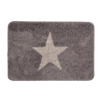 Clayre & Eef Badematte 58x38x1 cm Grau Polyester Stern (Gr. 58x38x1 cm)