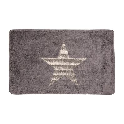 Clayre & Eef Badematte 78x48x1 cm Grau Polyester Stern (Gr. 78x48x1 cm)