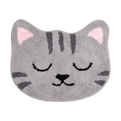 Clayre & Eef Badematte 60x50x1 cm Grau Polyester Katze (Gr. 60x50x1 cm)