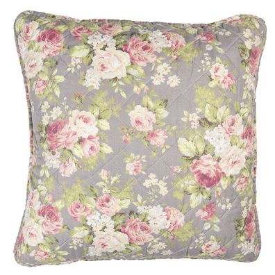 Clayre & Eef Kissenbezug 50x50 cm Grau Grün Polyester Blumen (Gr. 50x50 cm)