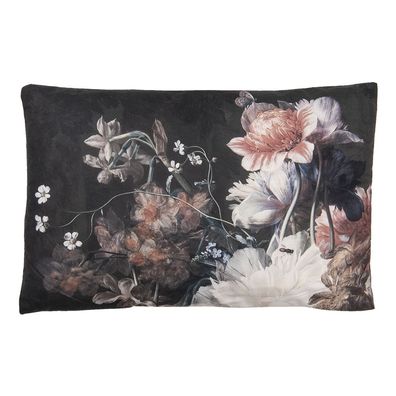 Clayre & Eef Dekokissen 60x40 cm Schwarz Weiß Polyester Blumen (Gr. 60x40x4 cm)