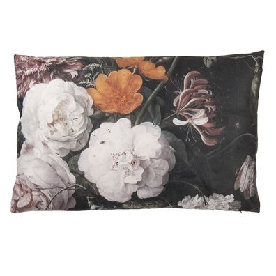 Clayre & Eef Dekokissen 60x40 cm Schwarz Weiß Polyester Blumen (Gr. 60x40x4 cm)