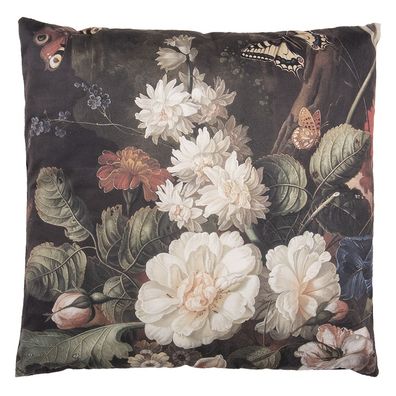Clayre & Eef Dekokissen 45x45 cm Schwarz Weiß Synthetisch Blumen (Gr. 45x45x4 cm)