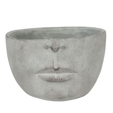 Clayre & Eef Blumentopf 24x23x15 cm Grau Stein Gesicht (Gr. 24x23x15 cm)