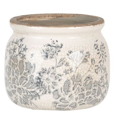 Clayre & Eef Blumentopf Ø 12x9 cm Grau Beige Keramik Blumen (Gr. Ø 12x9 cm)
