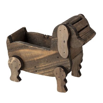 Clayre & Eef Blumentopf 26x12x11 cm Braun Holz Hund (Gr. 26x12x11 cm)