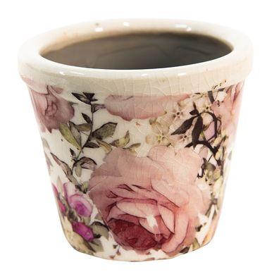 Clayre & Eef Blumentopf Ø 8x7 cm Rosa Keramik Blumen (Gr. Ø 8x7 cm)
