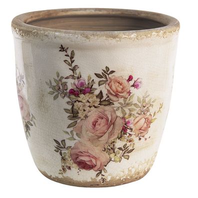 Clayre & Eef Blumentopf Ø 16x15 cm Rosa Beige Keramik Blumen (Gr. Ø 16x15 cm)