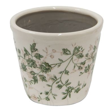 Clayre & Eef Blumentopf Ø 12x10 cm Grün Beige Keramik Blumen (Gr. Ø 12x10 cm)