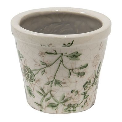 Clayre & Eef Blumentopf Ø 8x7 cm Grün Beige Keramik Blumen (Gr. Ø 8x7 cm)
