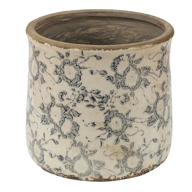 Clayre & Eef Blumentopf Ø 17x16 cm Grau Beige Keramik Blumen (Gr. Ø 17x16 cm)