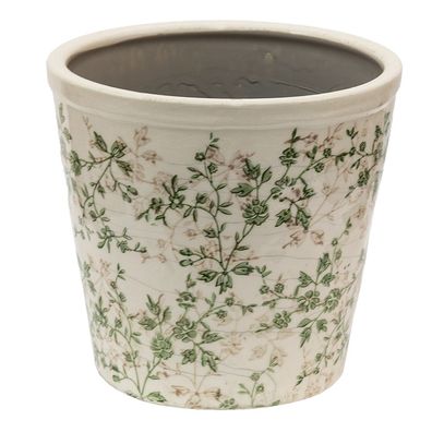 Clayre & Eef Blumentopf Ø 22x20 cm Grün Beige Keramik Blumen (Gr. Ø 22x20 cm)